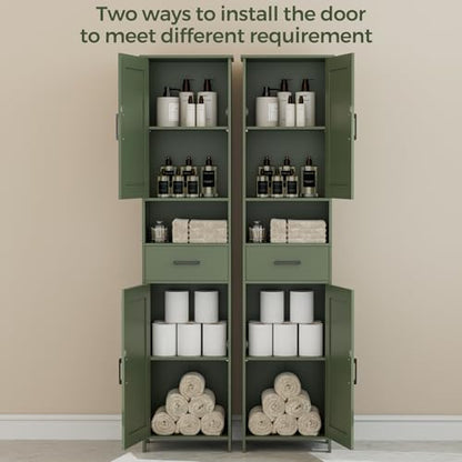 67" H Tall Bathroom Storage Cabinet with Barn Doors and Drawer