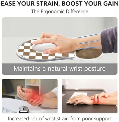 Mouse Pad with Gel Wrist Rest for Mouse Ergonomic Mouse Wrist Rest Non-Slip Silicone Cool Clear Checkered Mousepad with Wrist Support for Computer Gaming Laptop Home Office Desk Accessory Brown Plaid