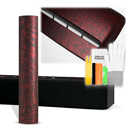 36"x60" (3FTx5FT) PET Marble Forged Carbon Fiber Textured Matte Red Vinyl Wrap Auto Car Sticker Decal Film Sheet Bubble Free Air Release Technology with Tool Kit - size: 36"x60" (3FTx5FT)