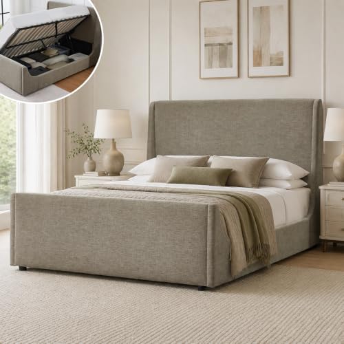 Queen Size Lift Up Storage Bed Frame, Tall Headboard, Sleigh Bed