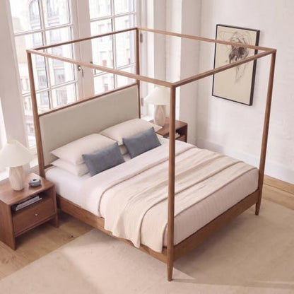 Mid Century King Size Wood Canopy Bed Frame, Walnut Posters Platform Bed