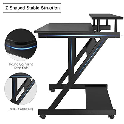 Computer Desk for Small Spaces, 27.5 inch Small Computer Desk, 3 Tier Compact Desk with Monitor Shelf and Bottom Storage Shelves, Space Saving Desk, Black