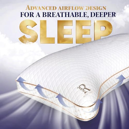Royal Therapy Queen Memory Foam Pillow, Adjustable Shredded Odor-Free Cut-Out Bed Pillow for Neck & Shoulder Pain Relief, Breathable Support for Back, Stomach, Side Sleepers, BioForm