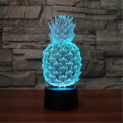 Pineapple 3D Illusion Night Light Touch Table Desk Lamp with Remote Control 16 Colors Optical USB LED for Kids Gift Room Decoration