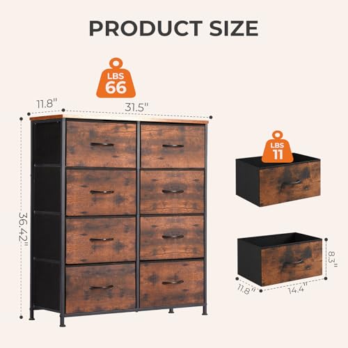 Dresser for Bedroom with 8 Drawers, Large Storage Tower