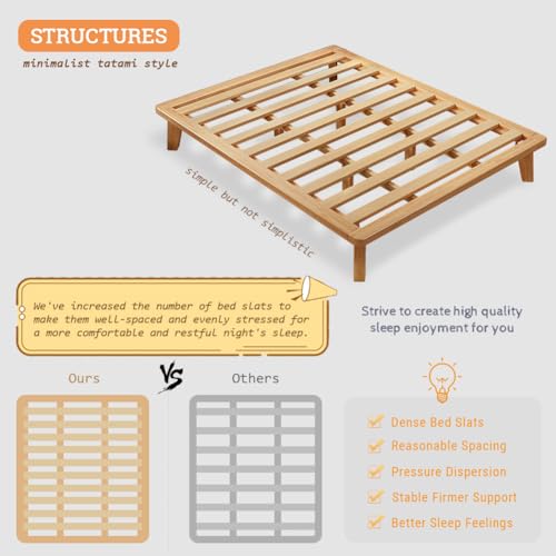 NELYE California-King Wood Platform Bed Frame, 14 Inch Bed Base, Oak