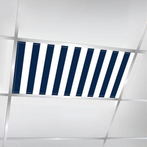 6 Pcs Fluorescent Light Covers for Ceiling Lights Vertical blue white stripes Magnetic Light Filters Decorative for Classroom Office Hospital Home 4x2 Ft