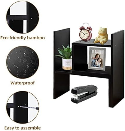 TY ARTS & CULTURE Expandable Black Wood Desktop Organizer-Desk Bookshelf