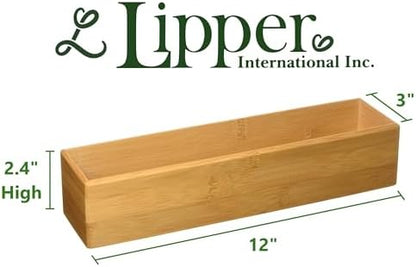 Lipper International 8382 Bamboo Wood Stacking Drawer Organizer Box, 12" x 3"