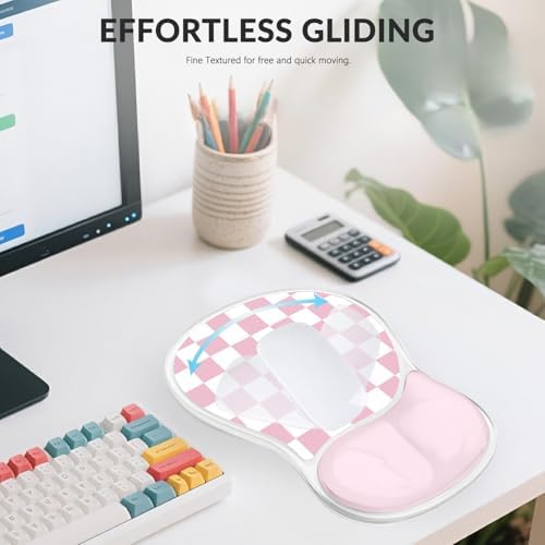 Gel Mouse Pad with Wrist Rest for Mouse Ergonomic Mouse Wrist Rest Non-Slip Silicone Checkered Mousepad with Wrist Support for Computer Desk Gaming Laptop Home Office Desk Accessories Pink Plaid