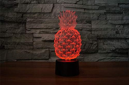 Pineapple 3D Illusion Night Light Touch Table Desk Lamp with Remote Control 16 Colors Optical USB LED for Kids Gift Room Decoration