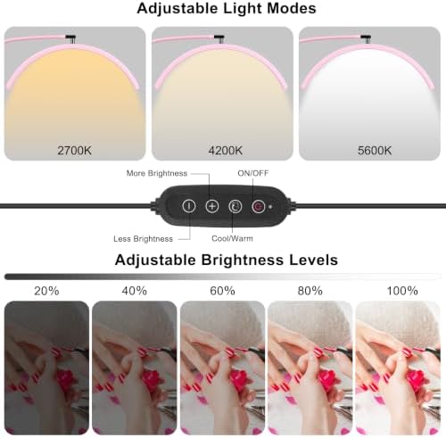 Professional Half Moon LED Desk Light for Nail Techs & Artists – Flexible Gooseneck Lamp with Clamp, 3 Color Modes & 5 Brightness Levels for Manicure, Tattoo, Beauty Work