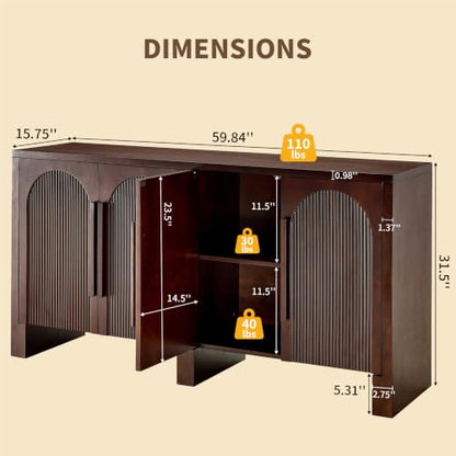 60"Modern Sideboard Cabinet with Storage,Solid Wood Arched Buffet Cabinet