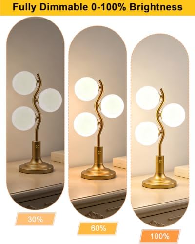 Lightdot Gold Globe Table Lamp Dimmable Modern Ball Lamp 3 Bulbs Included