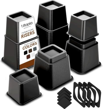 Adjustable Bed Risers 3 & 5 Inch, Black, 36-Pack