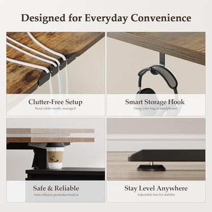 L Shaped Standing Desk 63 x 48 Inch, Electric Height Adjustable Corner Desk for Home Office Workstation, Ergonomic Sit to Stand Computer Table with Memory Controller, Rustic Brown