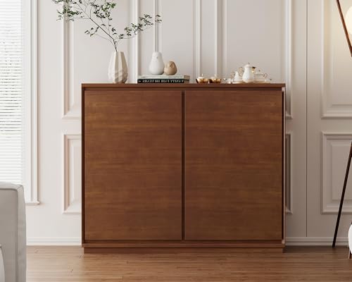 39"Real Wood Veneer Narrow Sideboard Buffet,Entryway Storage Cabinet