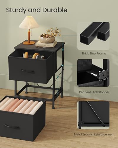 Nightstand with 2 Fabric Drawers, Bedside Table, Side End Table