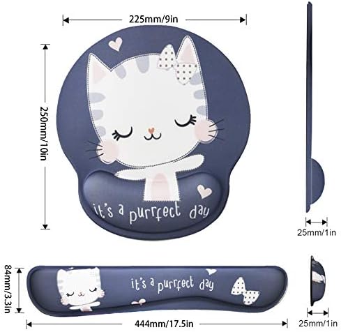 Keyboard Mouse Pad Wrist Rest, Gel Ergonomic Wrist Rest Support Mousepads,Non Slip Rubber Base Wrist Support with Memory Foam for Laptop Computer Home Office Work, Durable Comfortable,Cute Cat