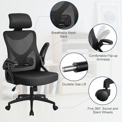 Ergonomic Office Chair with Headrest, Lumbar Support, Black