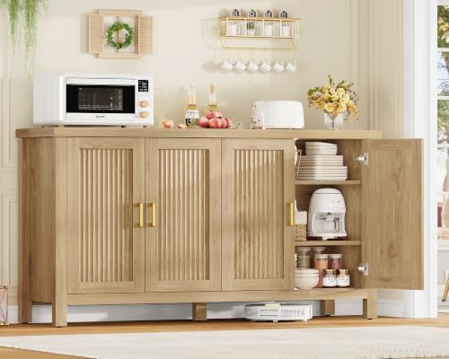 55" Buffet Cabinet with Storage & 4 Adjustable Shelves, Natural