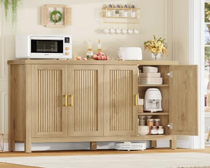 55" Buffet Cabinet with Storage & 4 Adjustable Shelves, Natural