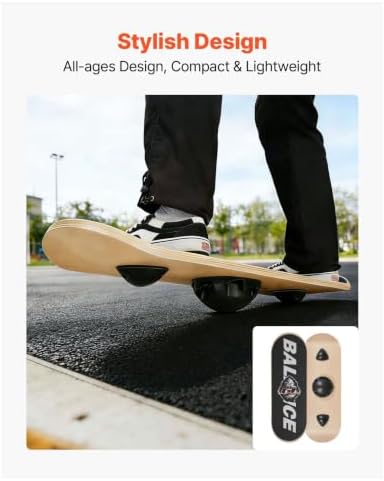 Balance Board Wobble Board - 3 Adjustable Levels - Wooden Trainer for Core Strength, Stability, Standing Desk, Yoga - 441lbs Capacity