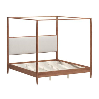 Mid Century King Size Wood Canopy Bed Frame, Walnut Posters Platform Bed