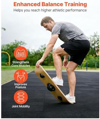 Balance Board Wobble Board - 3 Adjustable Levels - Wooden Trainer for Core Strength, Stability, Standing Desk, Yoga - 441lbs Capacity