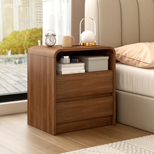 Nightstand Set of 2 w/Charging Station, 2 Drawers & Open Shelf