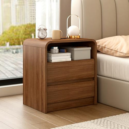 Nightstand Set of 2 w/Charging Station, 2 Drawers & Open Shelf
