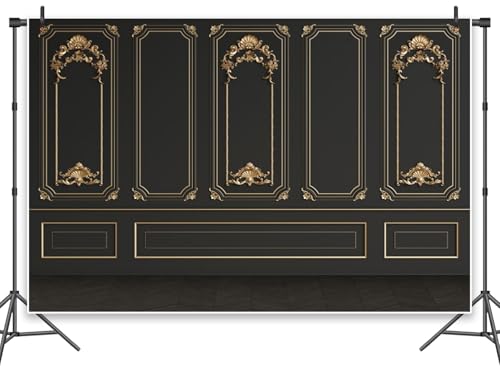 Great 20s Backdrop 9x6ft Vinyl Roaring 1920s Party Photography Background Luxury Black Gold Masquerade Wall Art Decor Dance Prom Photo Props - size: 9x6ft