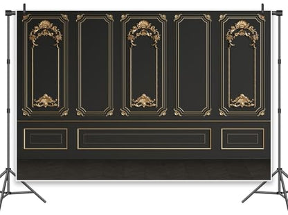 Great 20s Backdrop 9x6ft Vinyl Roaring 1920s Party Photography Background Luxury Black Gold Masquerade Wall Art Decor Dance Prom Photo Props - size: 9x6ft