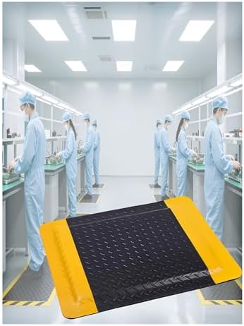 20mm Thick Anti-Fatigue Mat, Cushioned Standing Pad, Static-Safe Beveled Edge Design, Durable Floor Mat for Workshop and Labs (Yellow-Black, 170x100 cm),Yellow-Black,170x100 cm