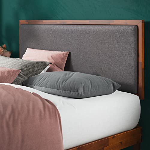 Raymond Wood Platform Bed Frame with Adjustable Upholstered Headboard, Solid Wood Foundation, Wood Slat Support, No Box Spring Needed, Easy Assembly, Queen