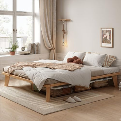 NELYE California-King Wood Platform Bed Frame, 14 Inch Bed Base, Oak