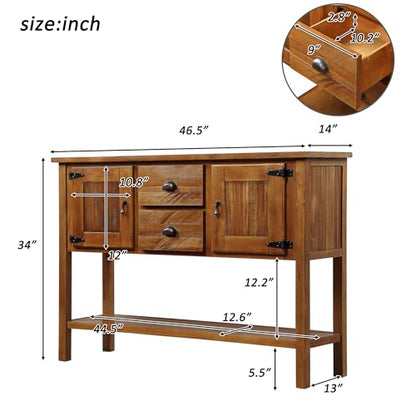 Solid Wood Sideboard Buffet Cabinet with Storage Drawers and Shelf