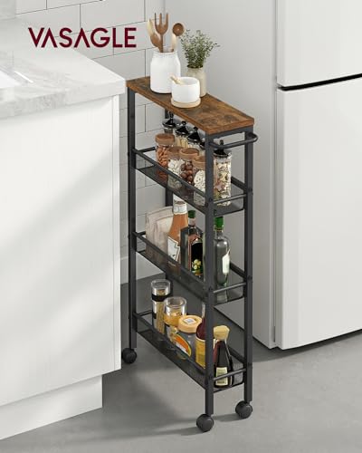 4-Tier Slim Rolling Storage cart with Wheels, 5.1 Inches, Metal