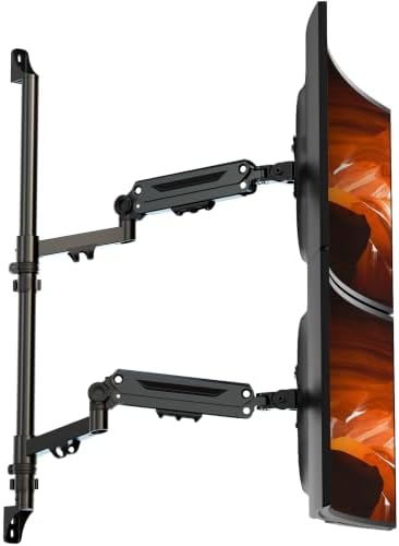 17-40" Dual Monitor Wall Mount, Gas Spring Arms Hold 26.4 lbs Each, Black
