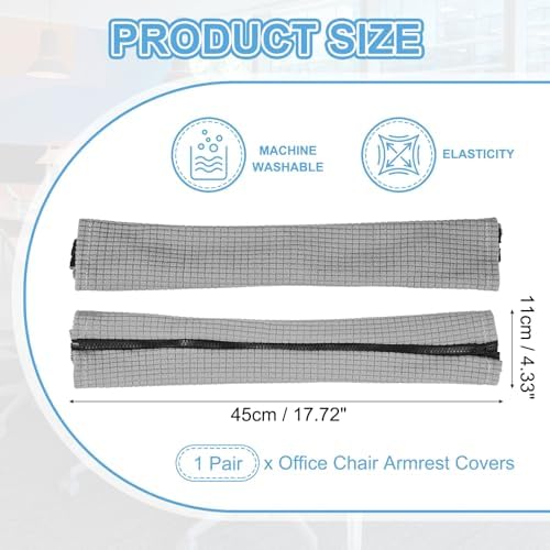 PATIKIL 18x4.3 in Office Chair Armrest Covers, 1 Pair Office Chair Arm Covers Long Computer Chairs Arm Rest Cover with Zipper Removable Rest Slipcover Hand Rest Protector, Light Gray