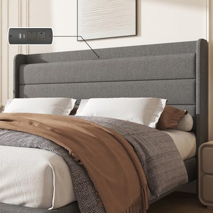 King Linen Multifunctional Bed with Charging Station & Storage Headboard