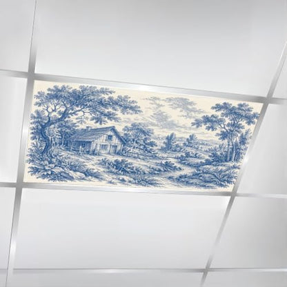 6 Pcs Fluorescent Light Covers for Ceiling Lights Woodland vintage Blue white Magnetic Light Filters Decorative for Classroom Office Hospital Home 4x2 Ft