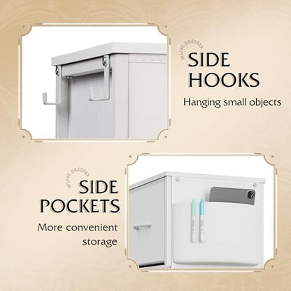 10 Drawer White Fabric Dresser for Bedroom, Side Pockets Chest