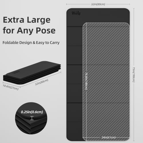 Foldable Yoga Excercise Mat 71"L x 24"W, Odourless Light Weight POE Mat For Home Fitness and Gym Workouts, 1/4 inch Non-slip design for All Types of Yoga Pilates