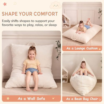 HUGHEAVEN Comfy 3-in-1 Kids Bean Bag Chair, Removable Cover Floor Chair