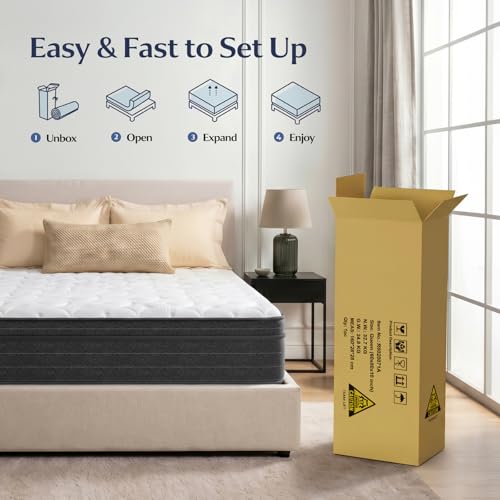 12 Inch Queen Hybrid Mattress in a Box, Medium Firm, Gray