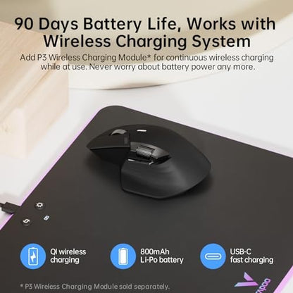 Rapoo MT760 Multi-Device Wireless Mouse, Bluetooth 5.0 and 2.4G Multi-Mode Connection, Up to 4 Devices, 11 Programmable Buttons, 4K DPI, 90 Days Battery Life, PC, Matte Black