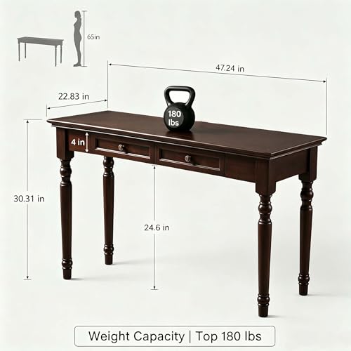 Walnut Writing Desks with Drawers, 47" French Country Style