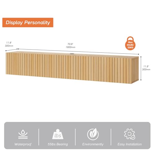 70" Modern Fluted Floating TV Stand, Oak