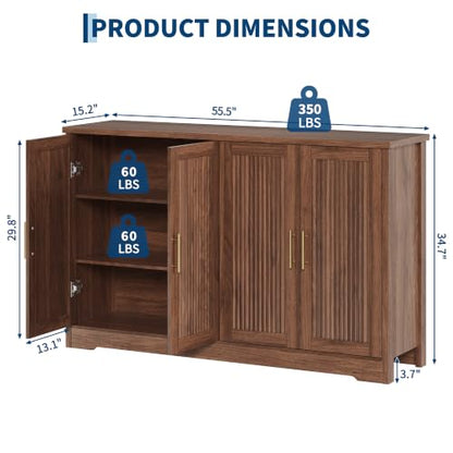 55.5” Fluted Sideboard Buffet Cabinet with 4 Doors